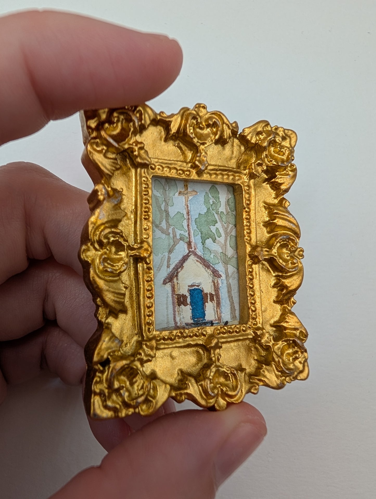 Mini Church Painting - Original Watercolor Art by Lora Cavallin