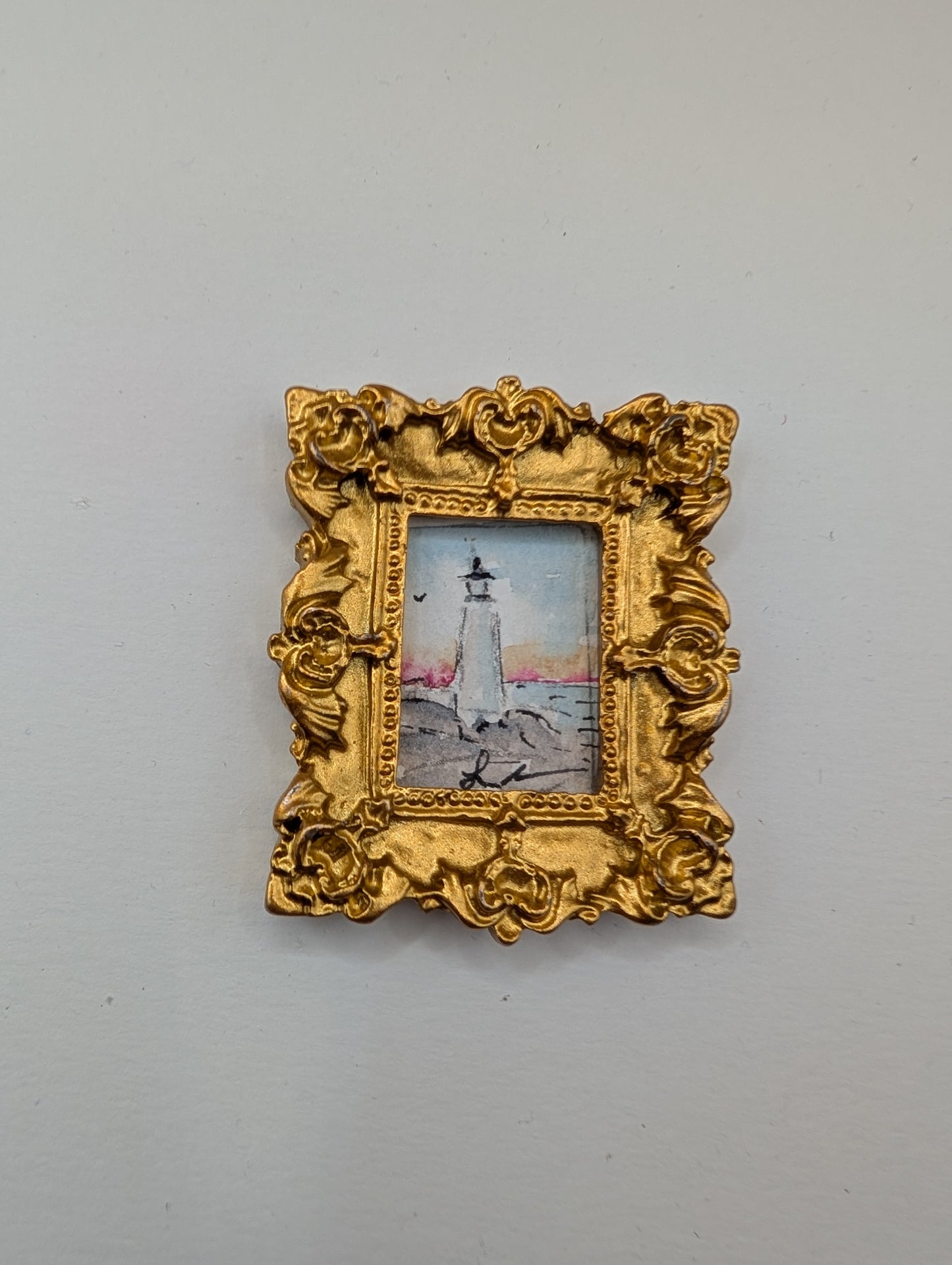 Mini Lighthouse Painting - Original Watercolor Art by Lora Cavallin