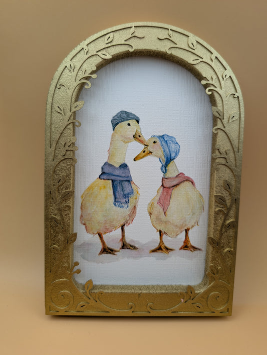 Romantic Ducks on Date Print - Arched Framed Print