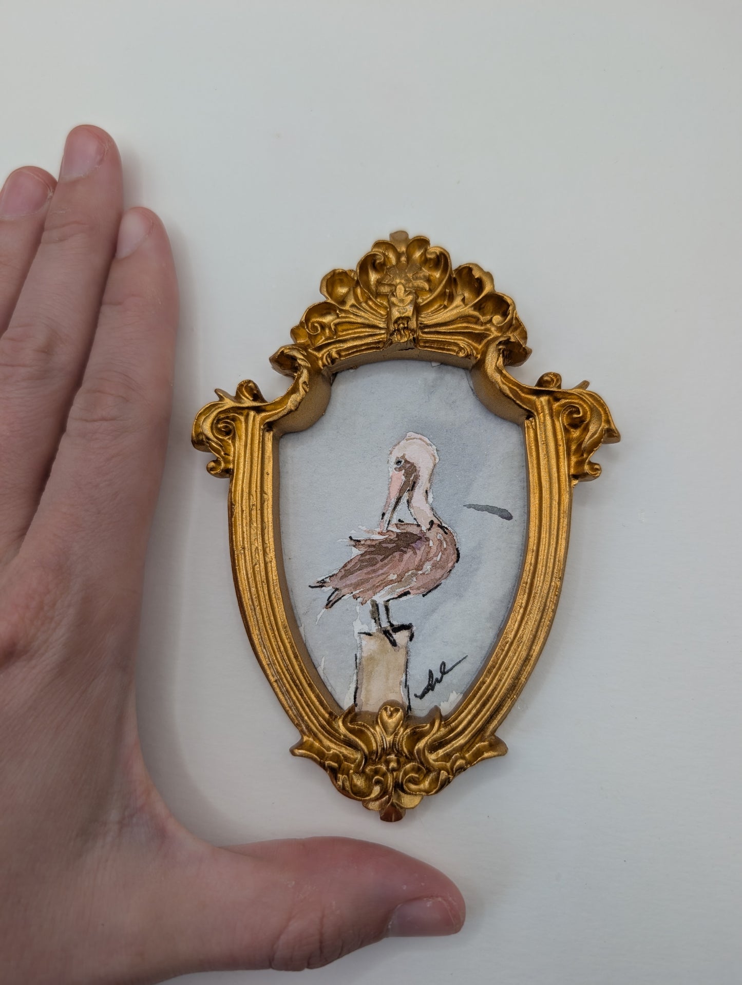Mini Pelican Painting - Original Watercolor Art by Lora Cavallin