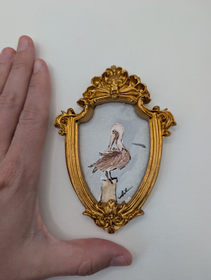 Mini Pelican Painting - Original Watercolor Art by Lora Cavallin