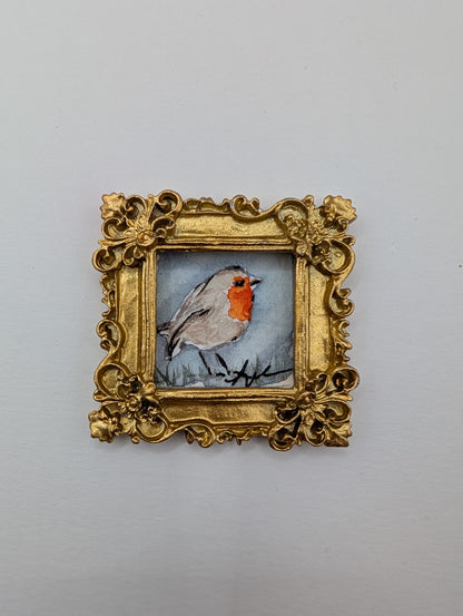 Mini Robin Bird Painting - Original Watercolor Art by Lora Cavallin