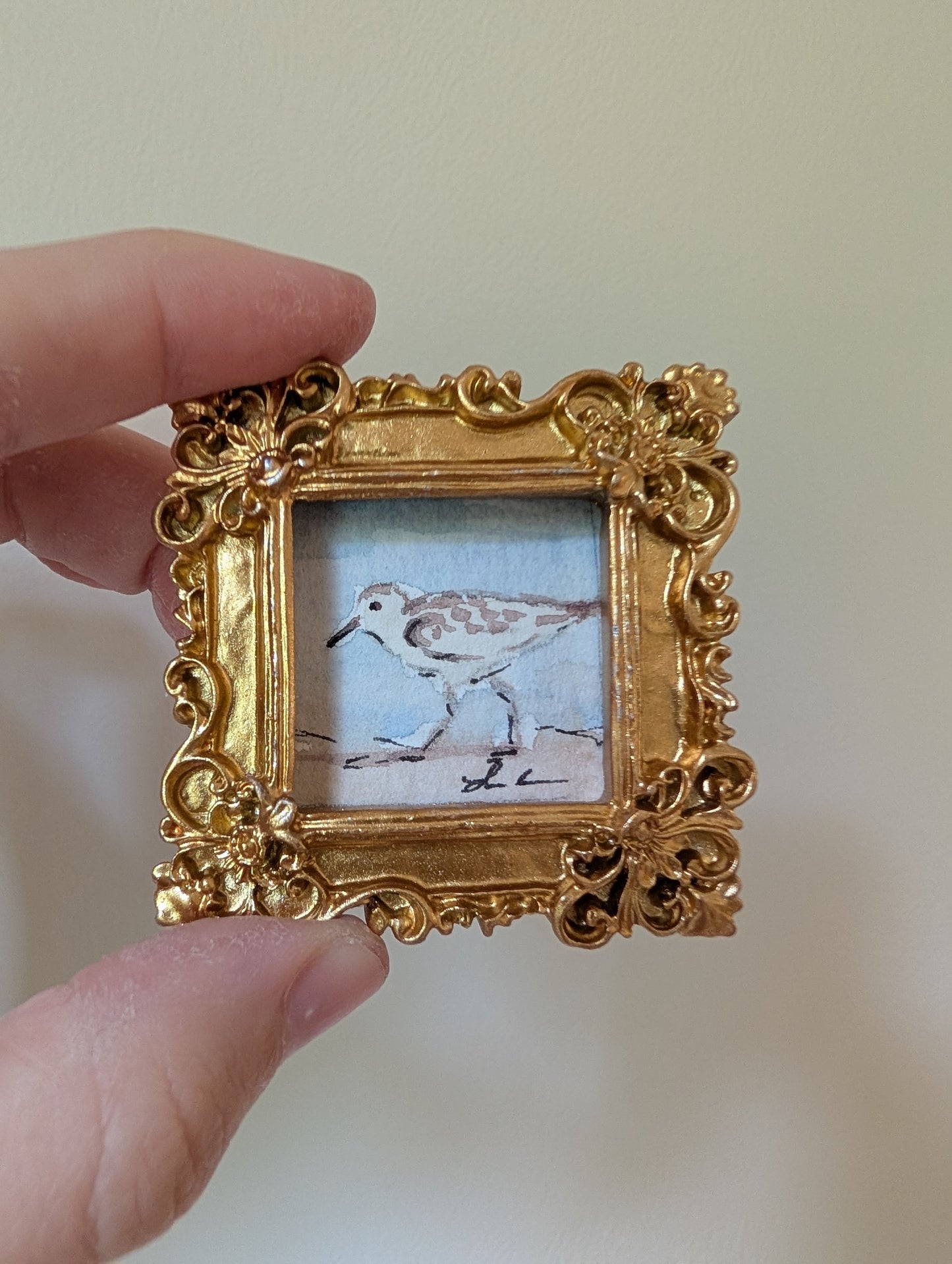 Mini Sandpiper Bird Painting - Original Watercolor Art by Lora Cavallin