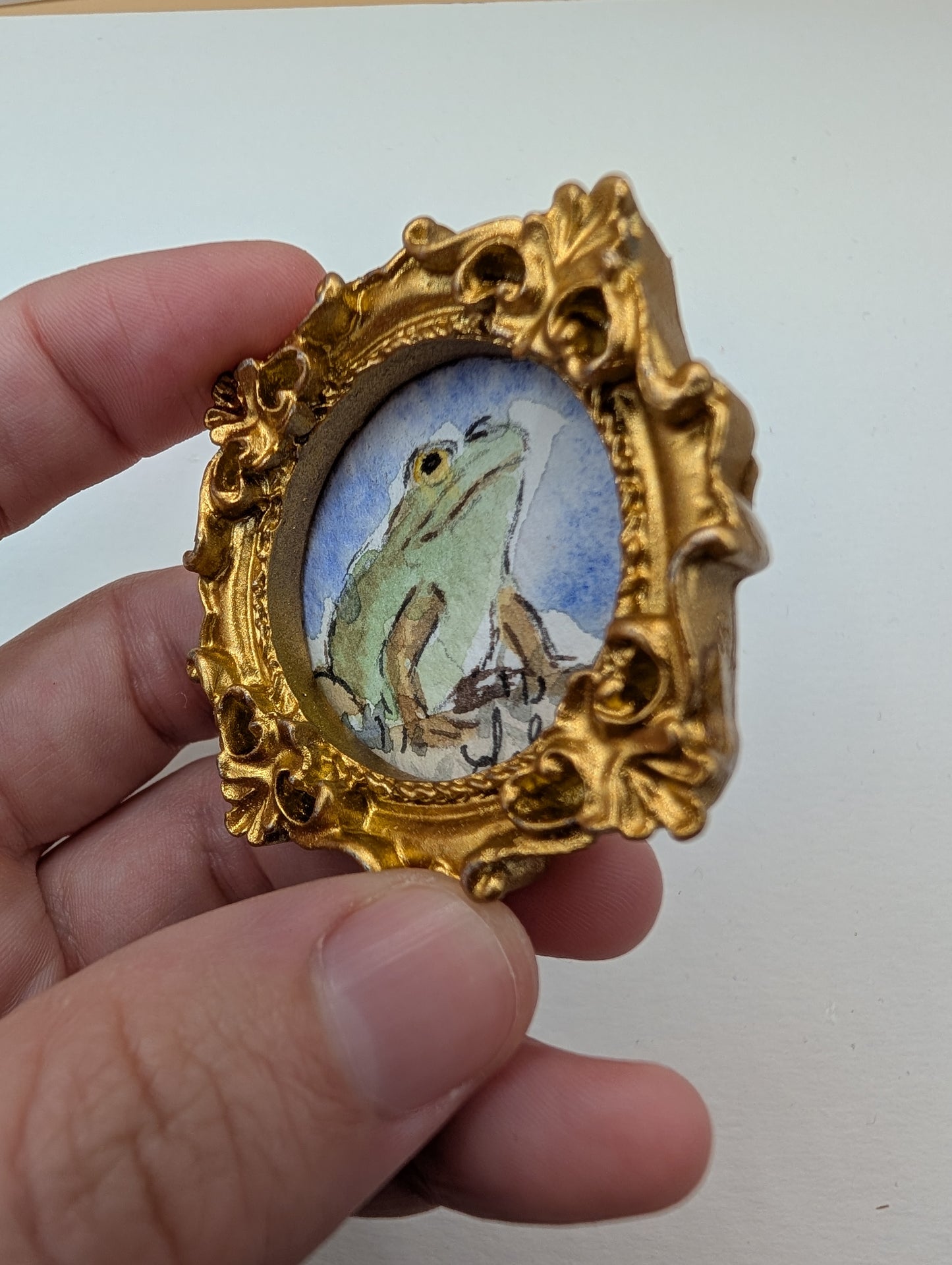 Mini Frog Painting - Original Watercolor Art by Lora Cavallin