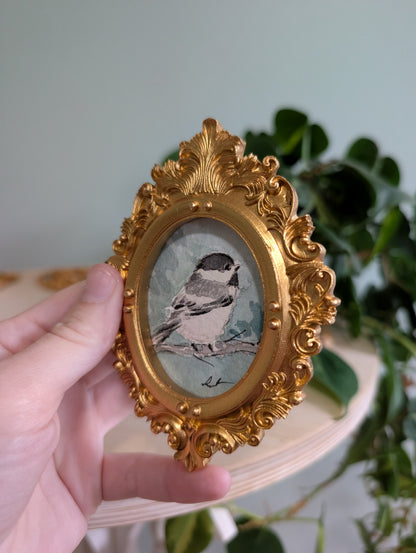 Mini Chickadee Bird Painting - Original Watercolor Art by Lora Cavallin
