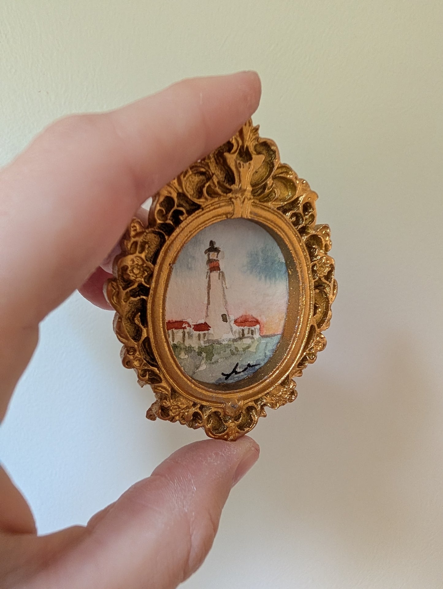 Mini Lighthouse Painting - Original Watercolor Art by Lora Cavallin