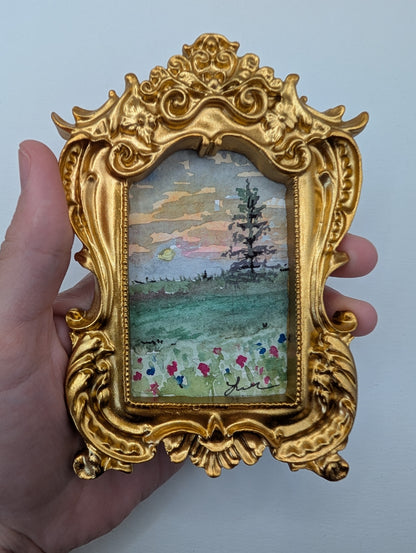 Mini Landscape Painting - Original Watercolor Art by Lora Cavallin