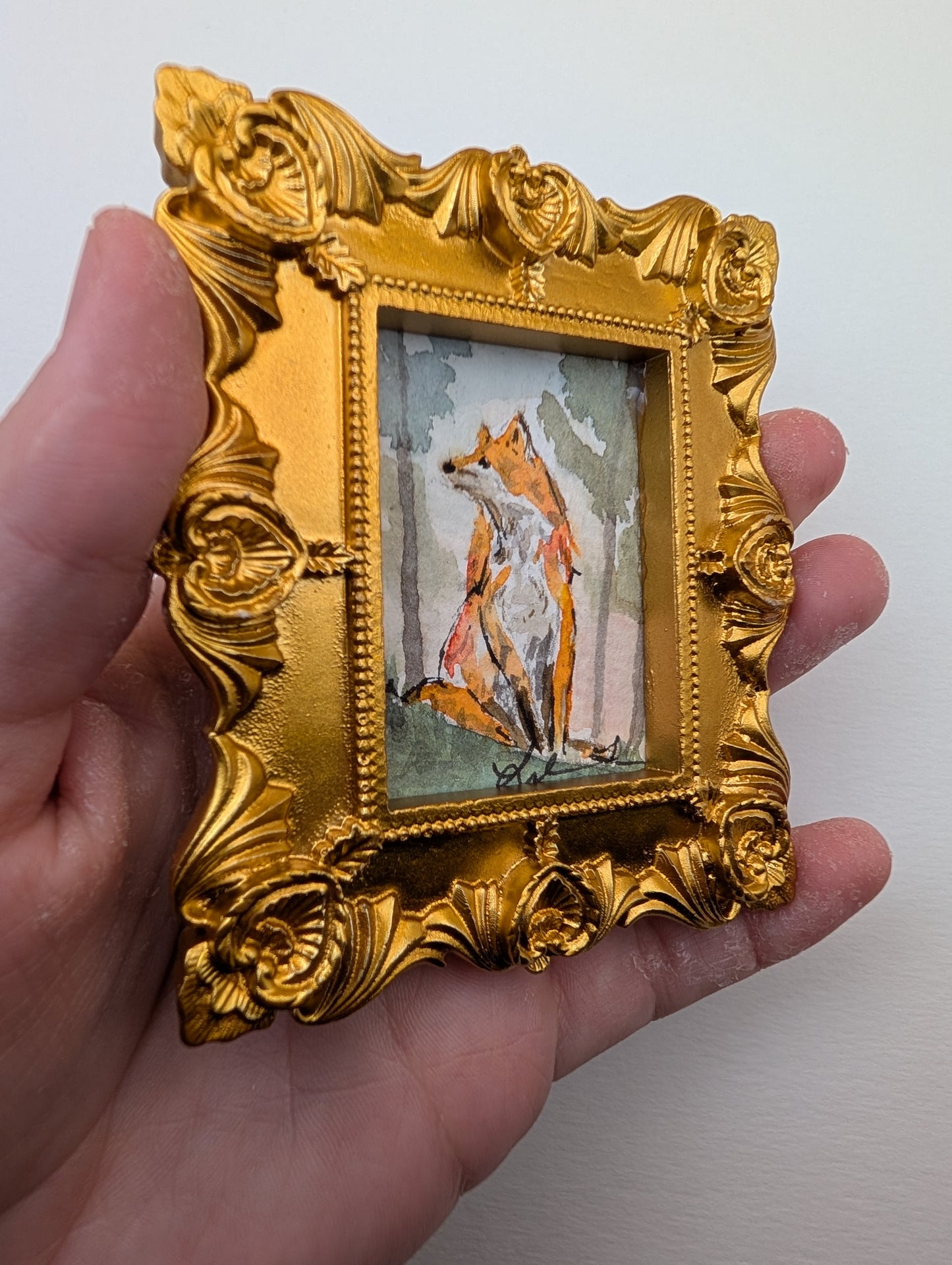 Mini Fox Painting - Original Watercolor Art by Lora Cavallin