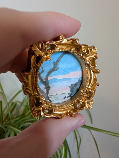 Mini Landscape Painting - Original Watercolor Art by Lora Cavallin