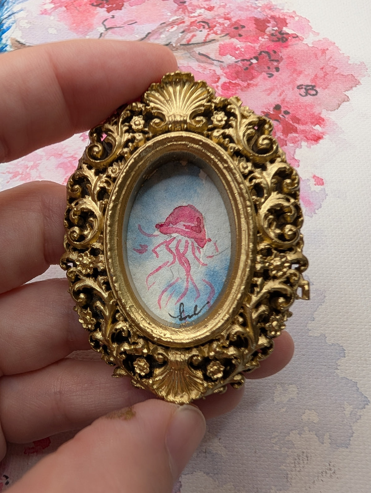 Mini Jellyfish Painting - Original Watercolor Art by Lora Cavallin