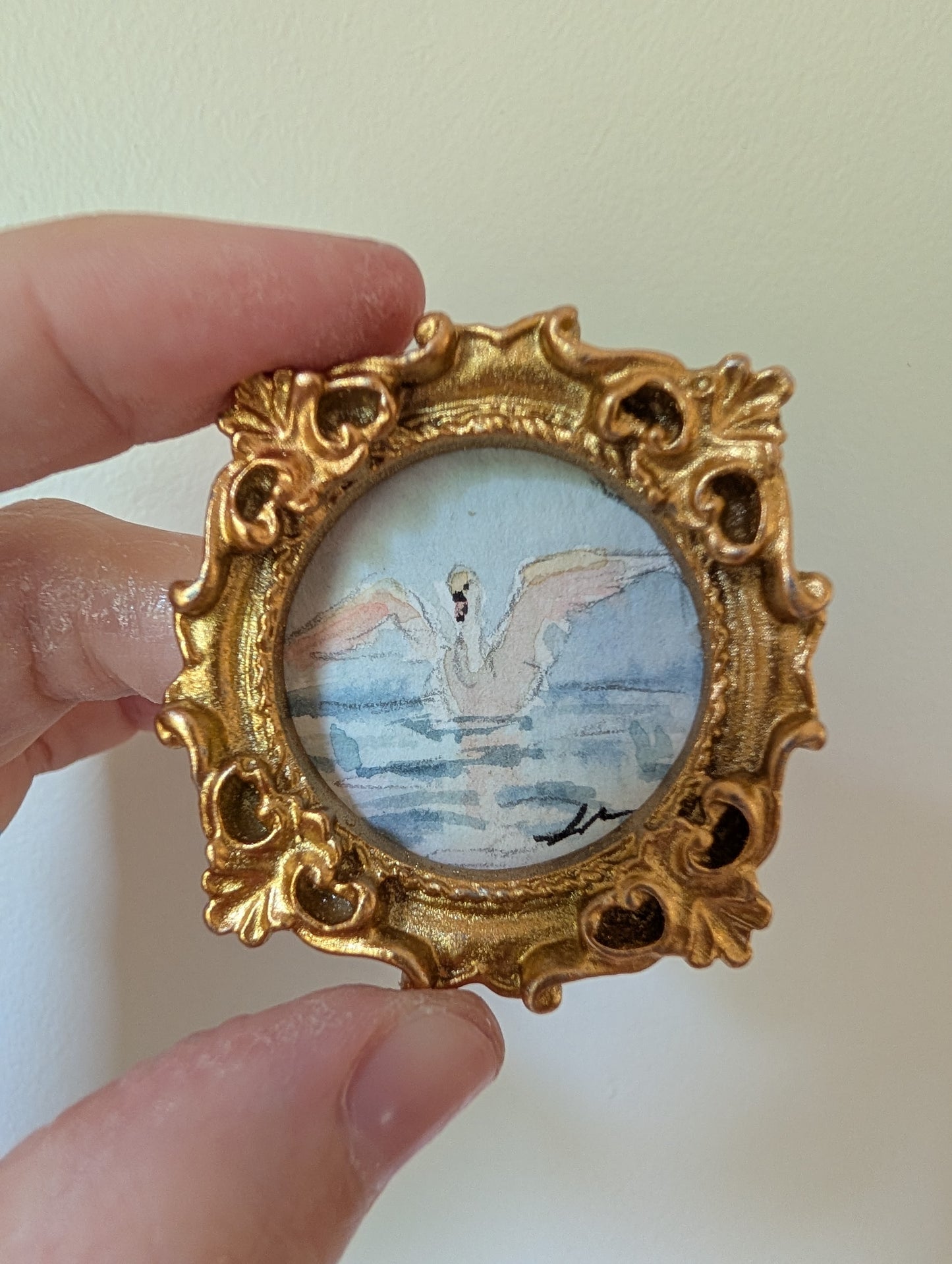 Mini Swan Painting - Original Watercolor Art by Lora Cavallin
