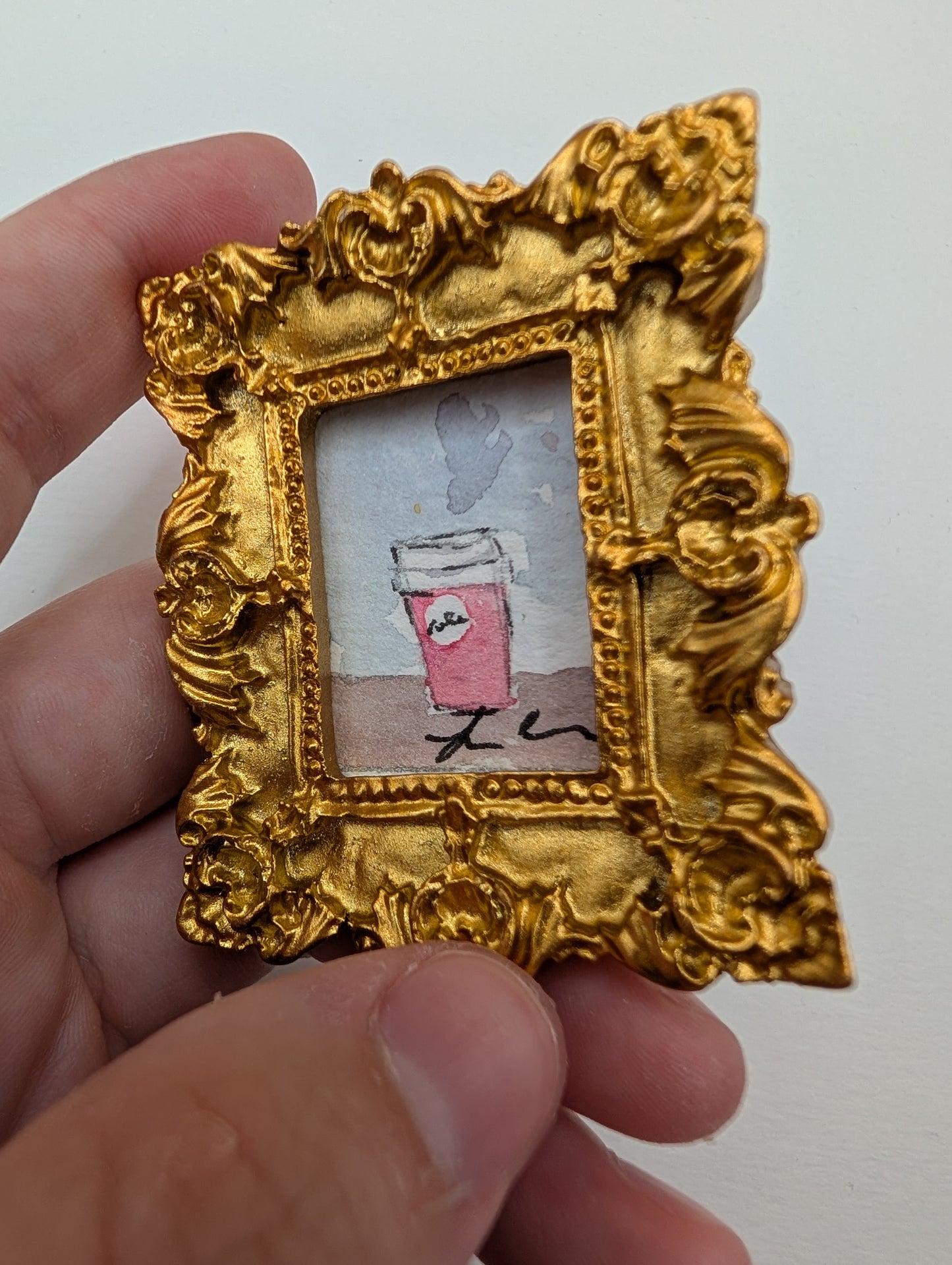 Mini Coffee Cup Painting - Original Watercolor Art by Lora Cavallin