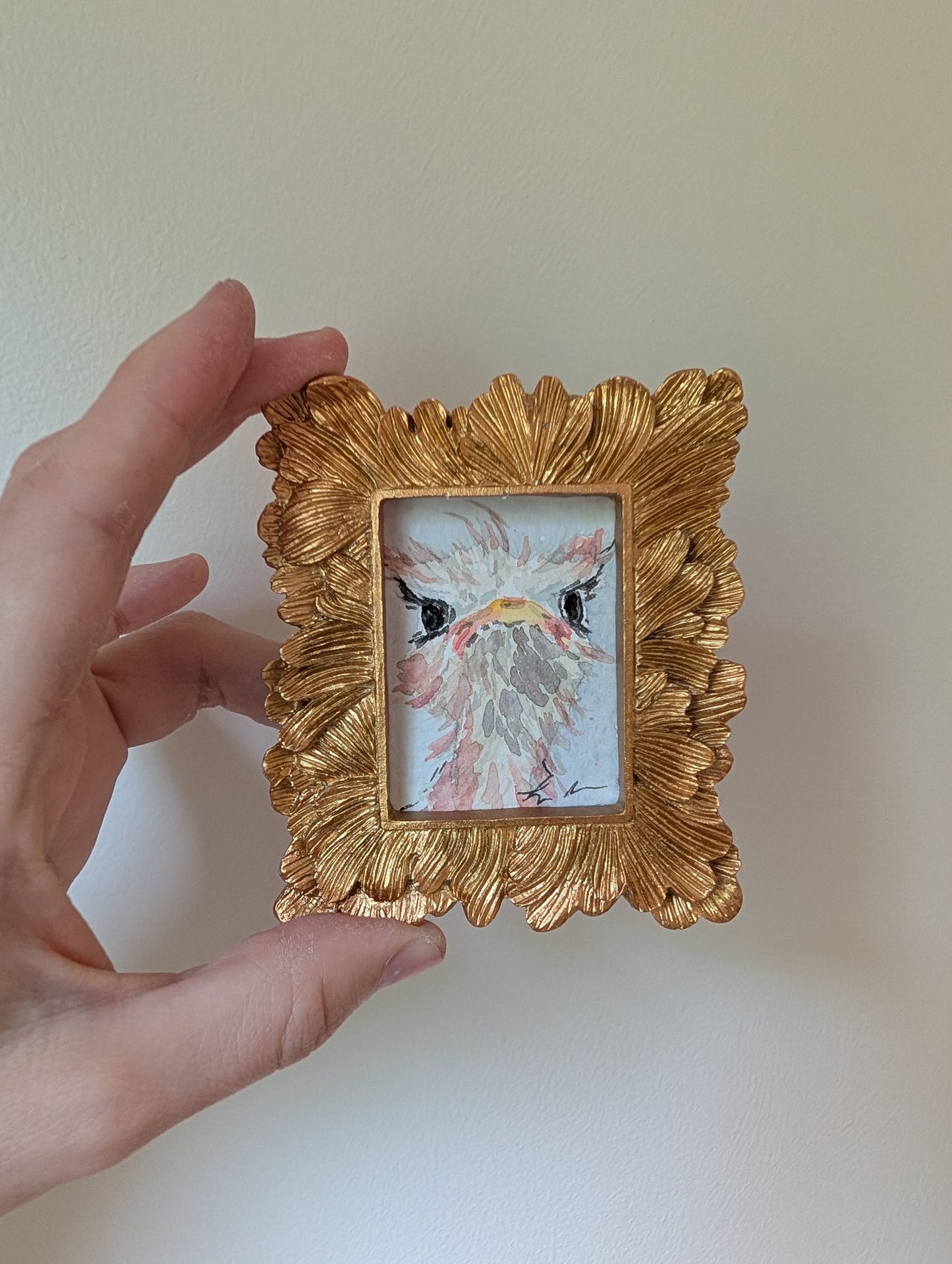 Mini Ostrich Painting - Original Watercolor Art by Lora Cavallin