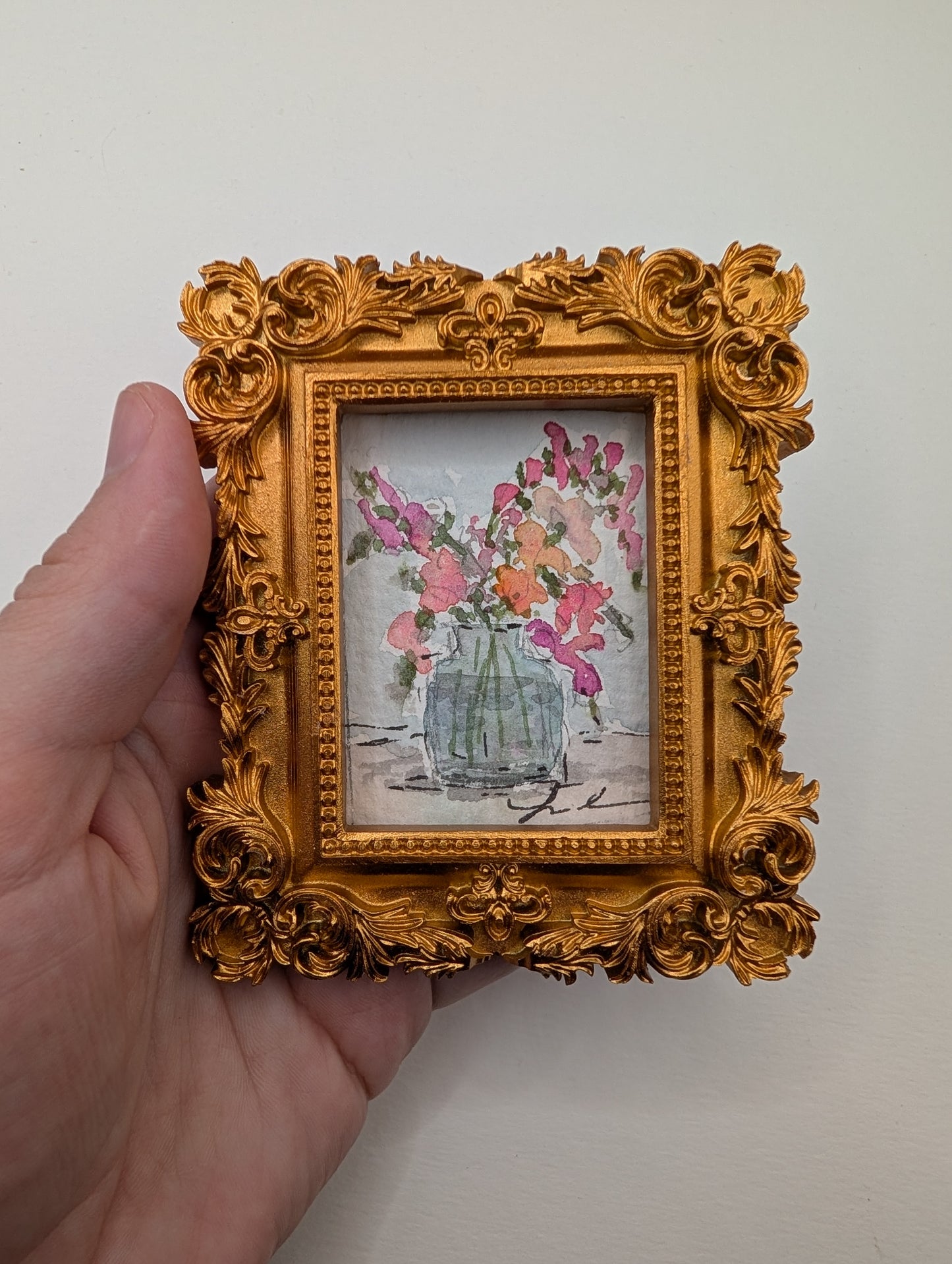 Mini Vase of Flowers Painting - Original Watercolor Art by Lora Cavallin
