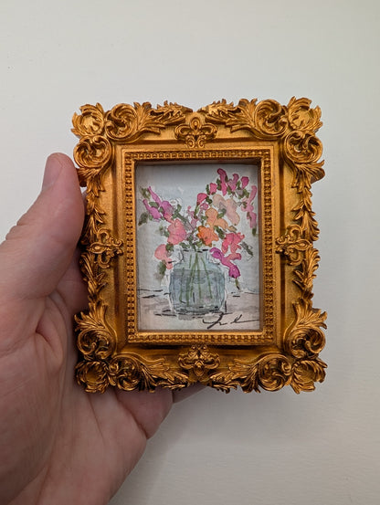 Mini Vase of Flowers Painting - Original Watercolor Art by Lora Cavallin