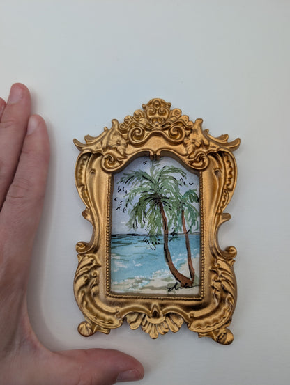 Mini Palm Tree Beach Painting - Original Watercolor Art by Lora Cavallin