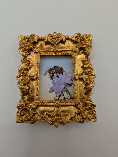 Mini Bee on Flower Painting - Original Watercolor Art by Lora Cavallin