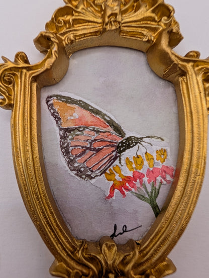Mini Butterfly on Flower Painting - Original Watercolor Art by Lora Cavallin