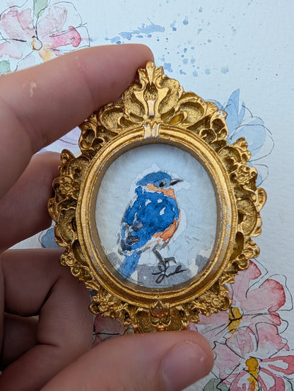 Mini Bluebird Painting - Original Watercolor Art by Lora Cavallin