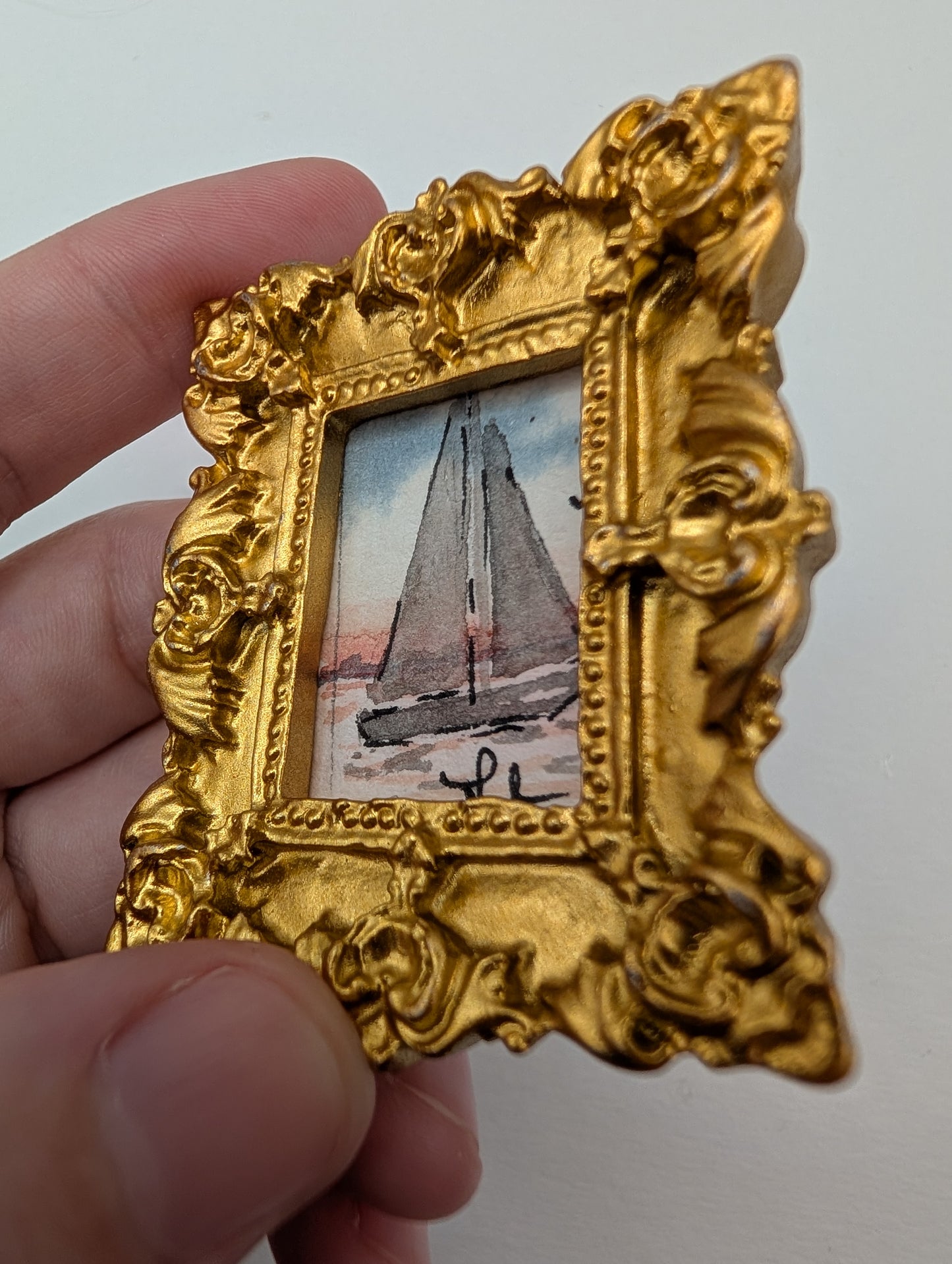 Mini Sailboat Painting - Original Watercolor Art by Lora Cavallin