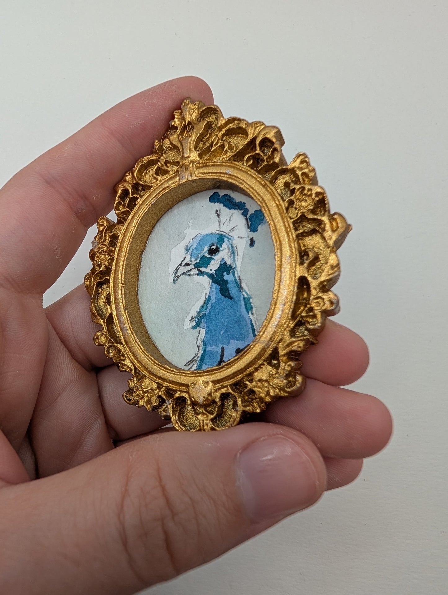 Mini Peacock Painting - Original Watercolor Art by Lora Cavallin
