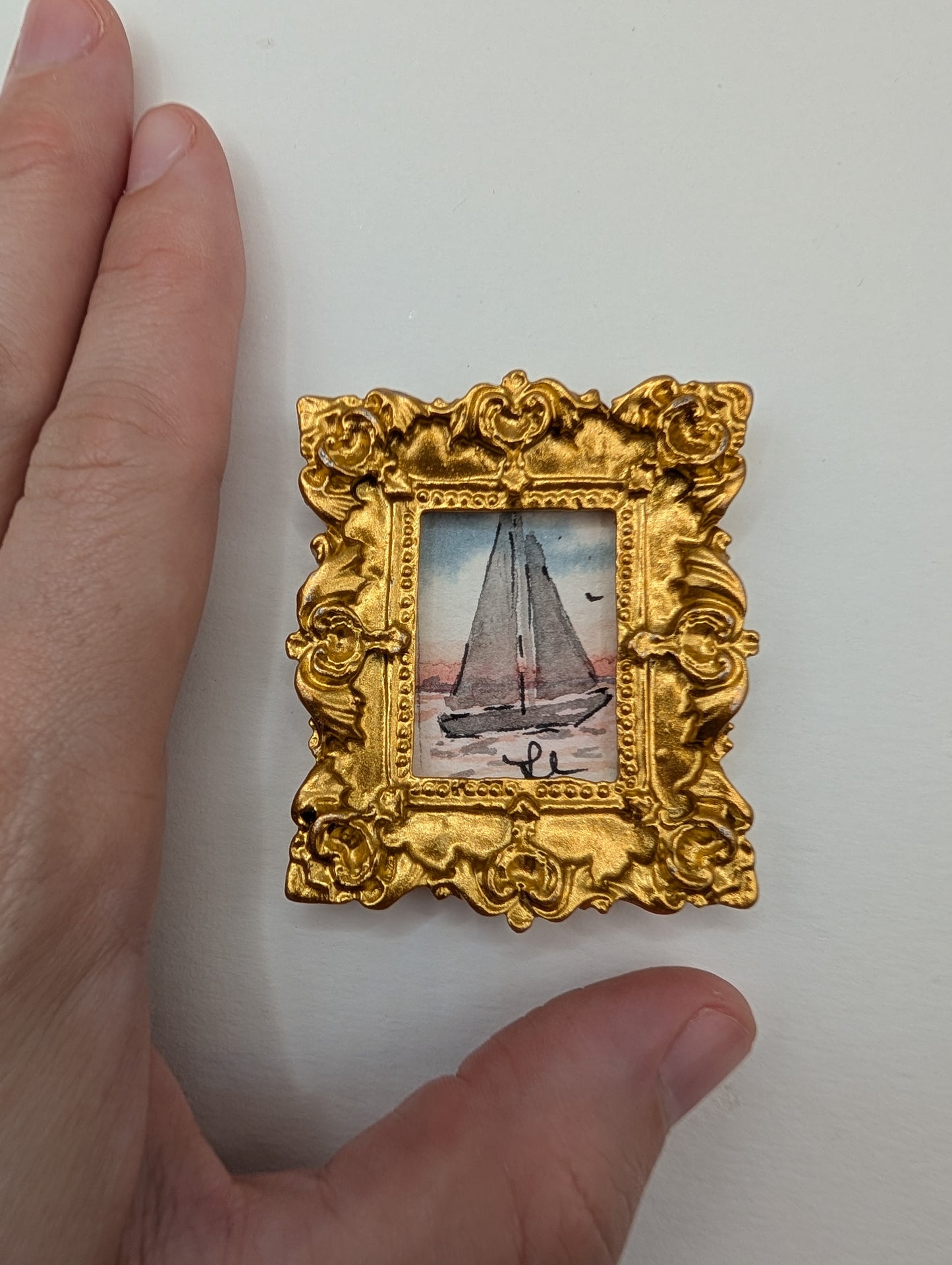 Mini Sailboat Painting - Original Watercolor Art by Lora Cavallin