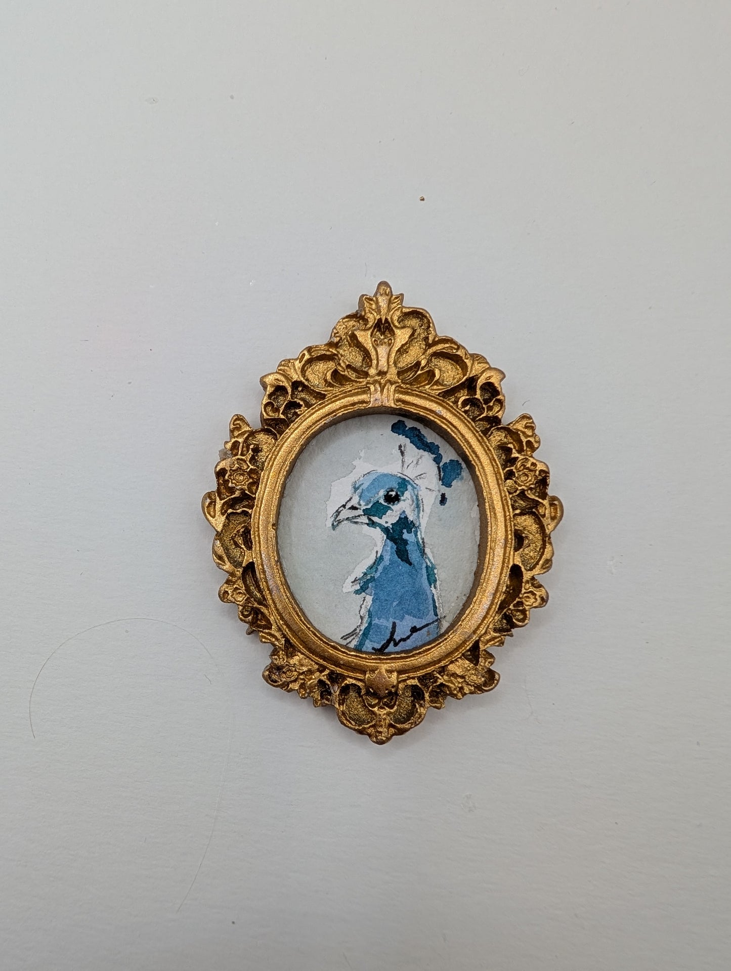 Mini Peacock Painting - Original Watercolor Art by Lora Cavallin