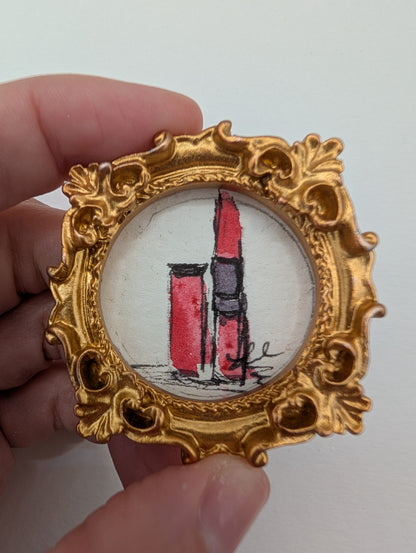 Mini Lipstick Painting - Original Watercolor Art by Lora Cavallin