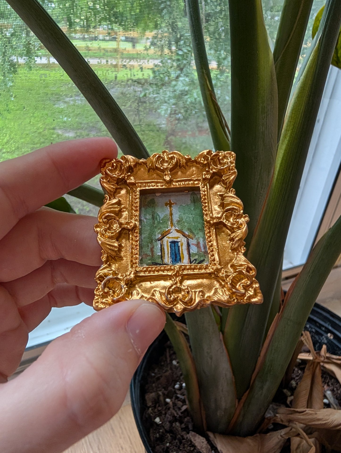 Mini Church Painting - Original Watercolor Art by Lora Cavallin