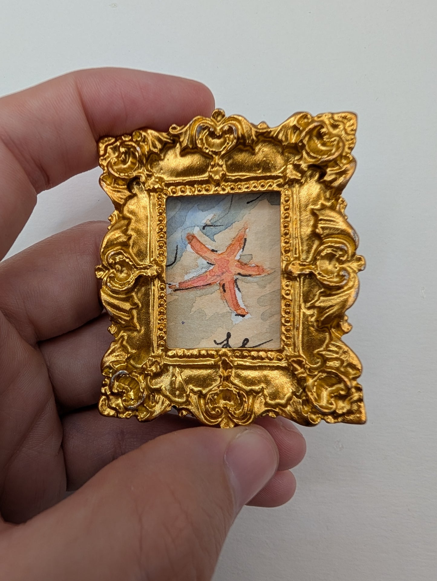 Mini Starfish Painting - Original Watercolor Art by Lora Cavallin