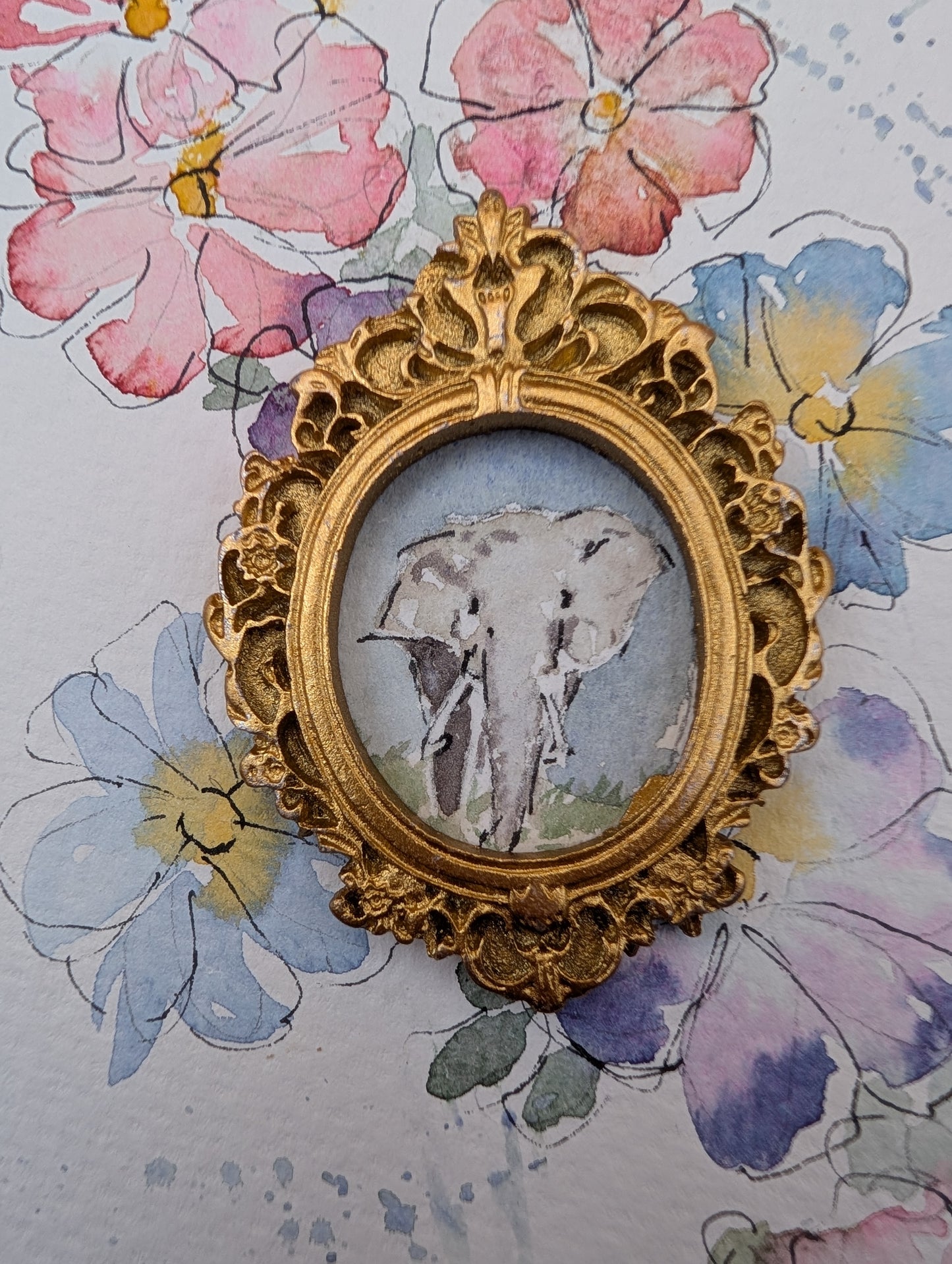 Mini Elephant Painting - Original Watercolor Art by Lora Cavallin