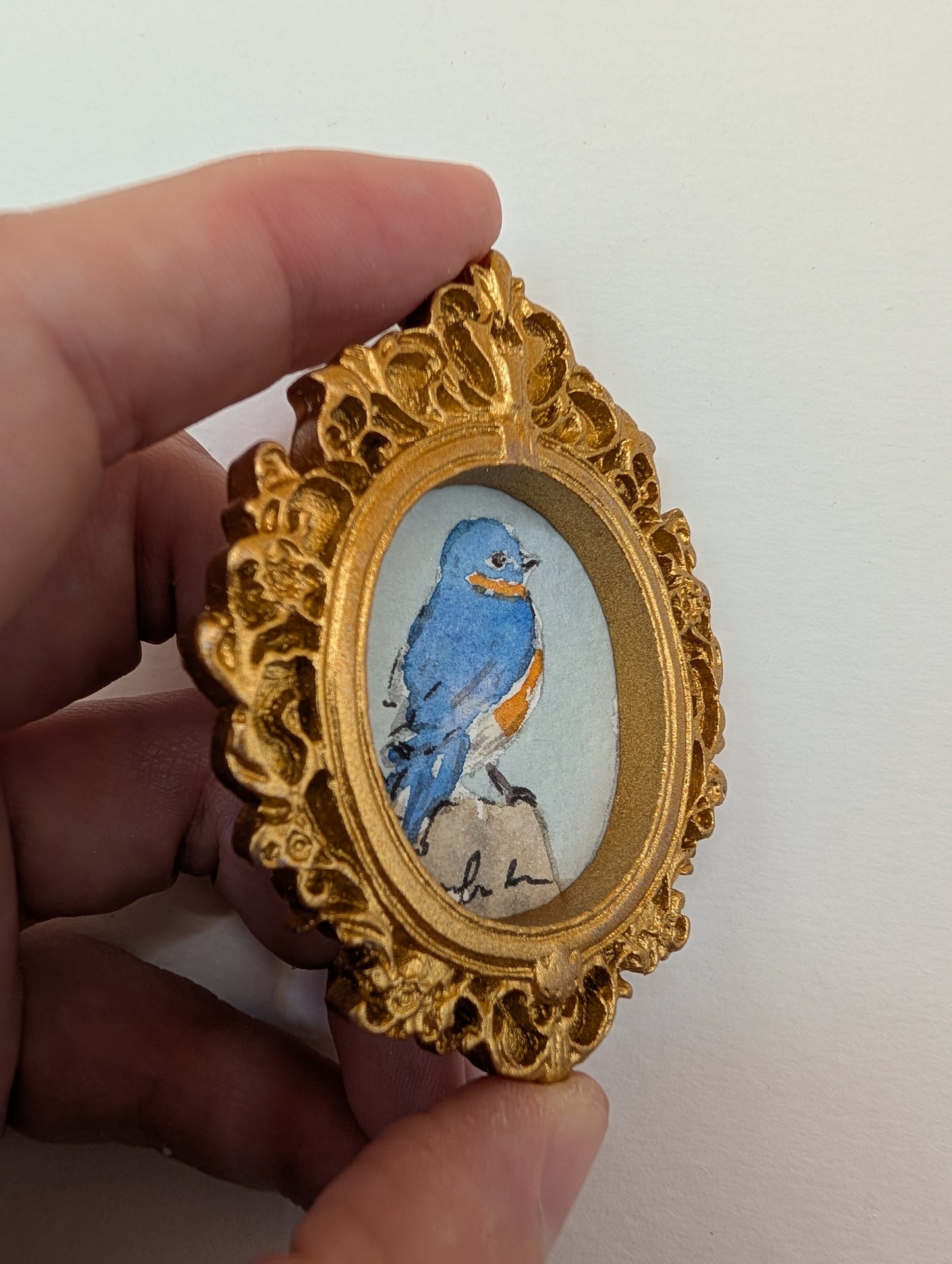 Mini Bluebird Painting - Original Watercolor Art by Lora Cavallin