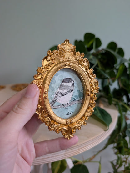 Mini Chickadee Bird Painting - Original Watercolor Art by Lora Cavallin