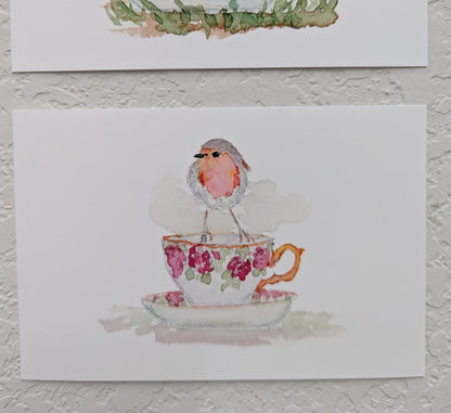 Six Bird and Teacup Art Prints