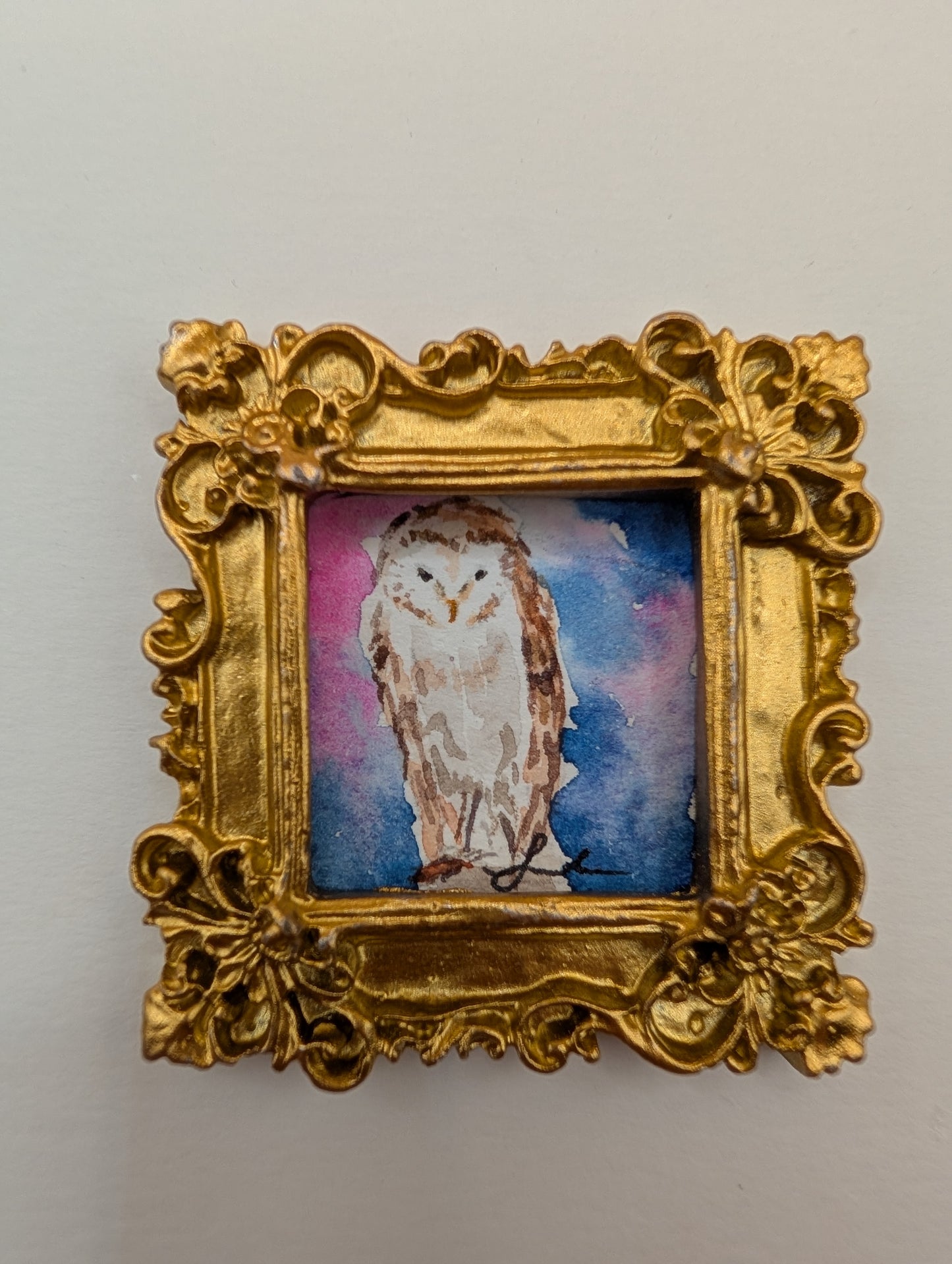 Mini Owl Painting - Original Watercolor Art by Lora Cavallin