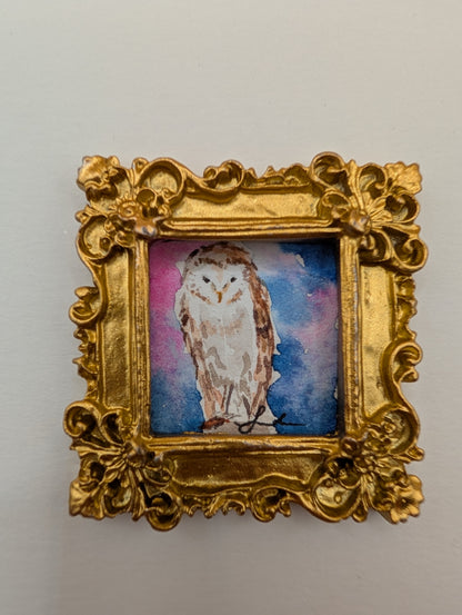 Mini Owl Painting - Original Watercolor Art by Lora Cavallin