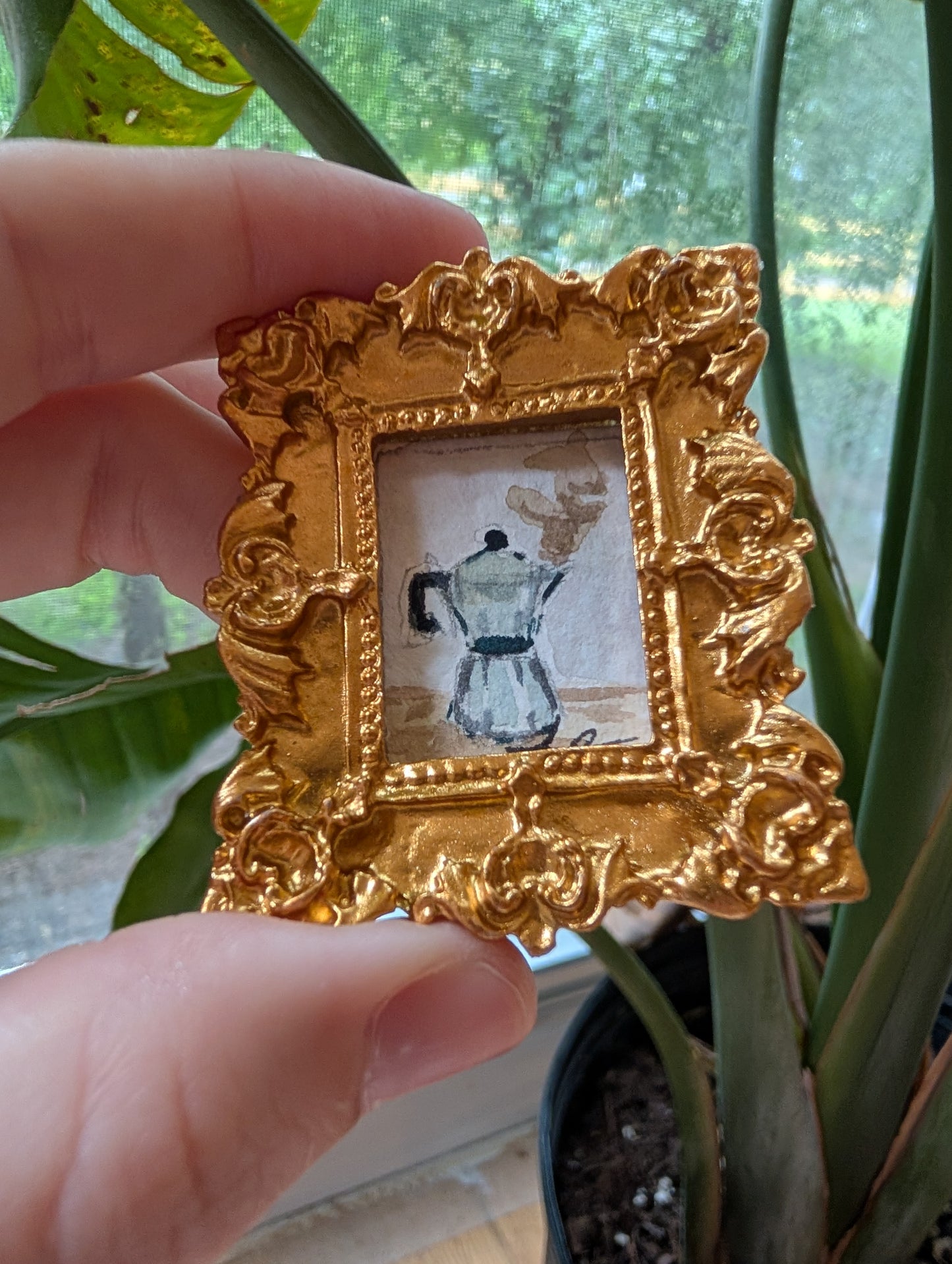 Mini Mocha Coffee Painting - Original Watercolor Art by Lora Cavallin