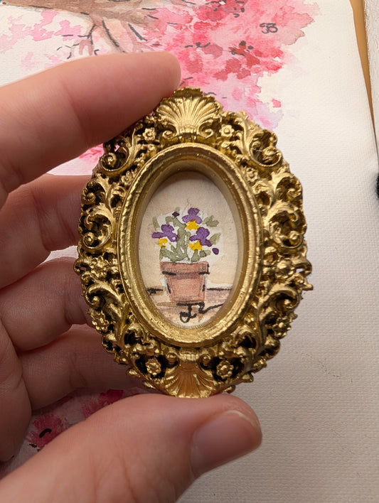 Mini Potted Flowers Painting - Original Watercolor Art by Lora Cavallin