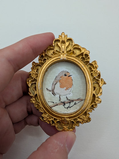 Mini Robin Bird Painting - Original Watercolor Art by Lora Cavallin