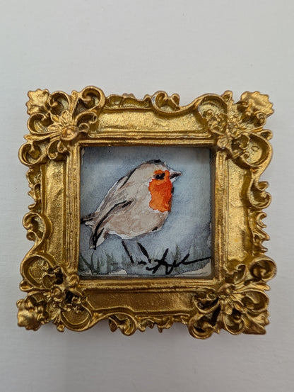Mini Robin Bird Painting - Original Watercolor Art by Lora Cavallin
