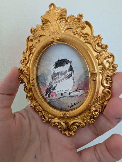 Mini Chickadee Bird Painting - Original Watercolor Art by Lora Cavallin