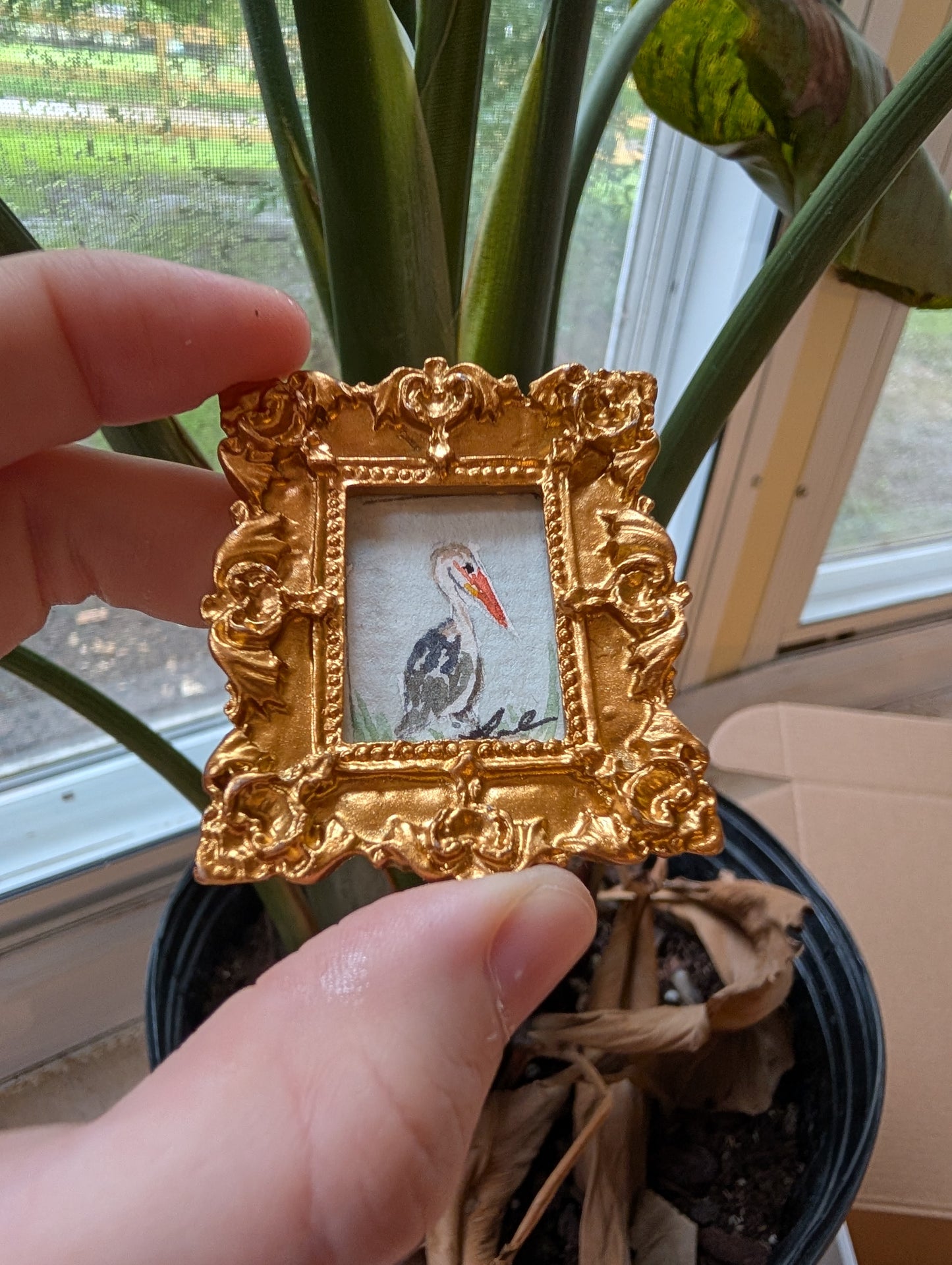 Mini Pelican Painting - Original Watercolor Art by Lora Cavallin