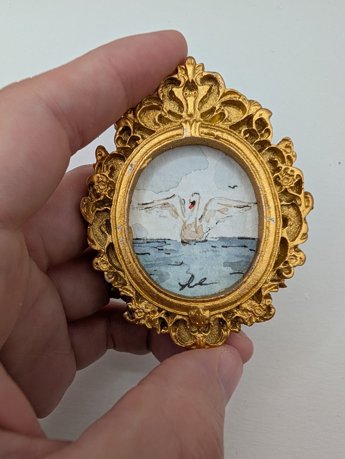 Mini Swan Painting - Original Watercolor Art by Lora Cavallin