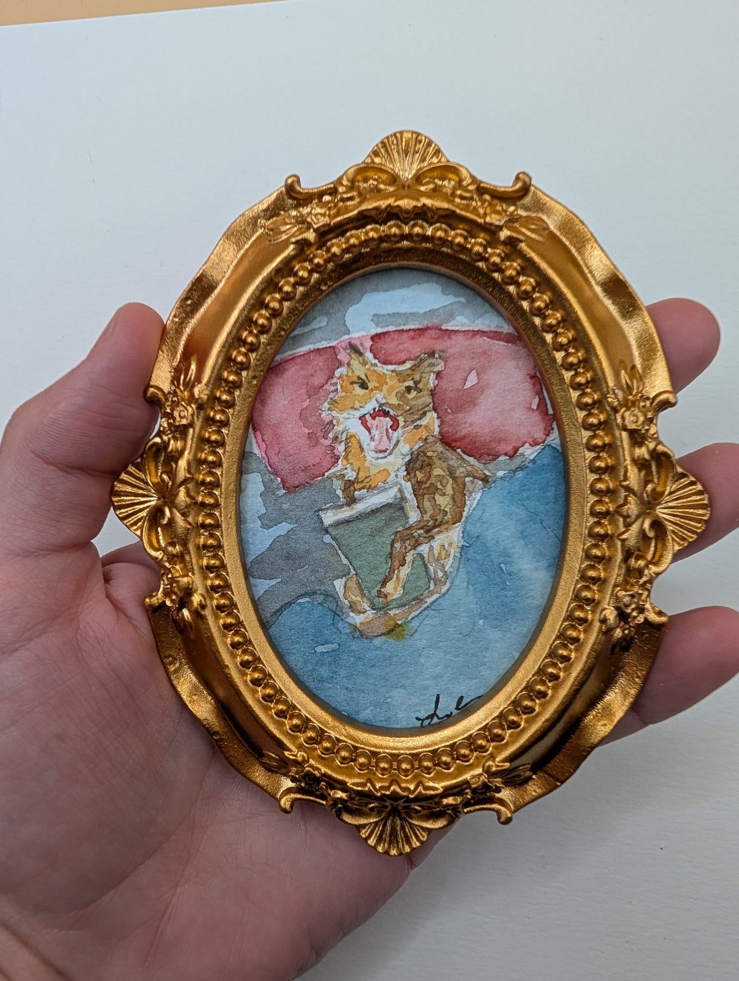 Mini Cranky Cat with Coffee Painting - Original Watercolor Art by Lora Cavallin