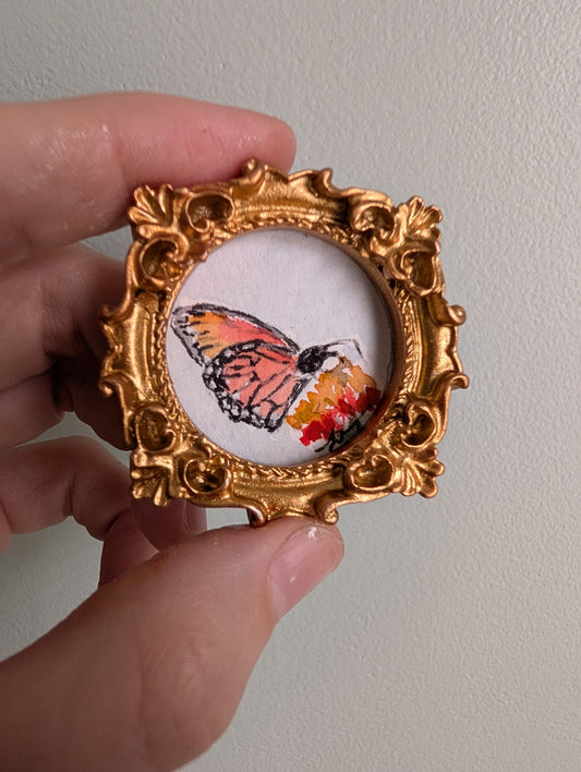 Mini Butterfly on Flower Painting - Original Watercolor Art by Lora Cavallin