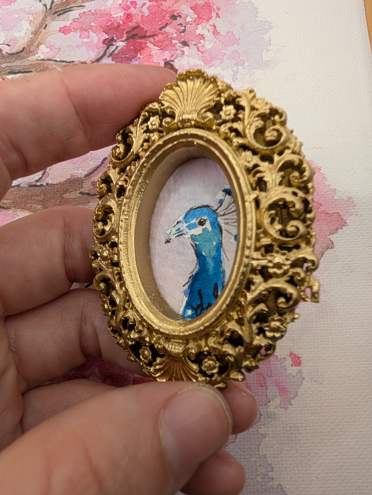 Mini Peacock Painting - Original Watercolor Art by Lora Cavallin