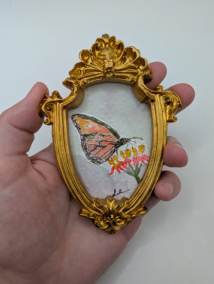 Mini Butterfly on Flower Painting - Original Watercolor Art by Lora Cavallin