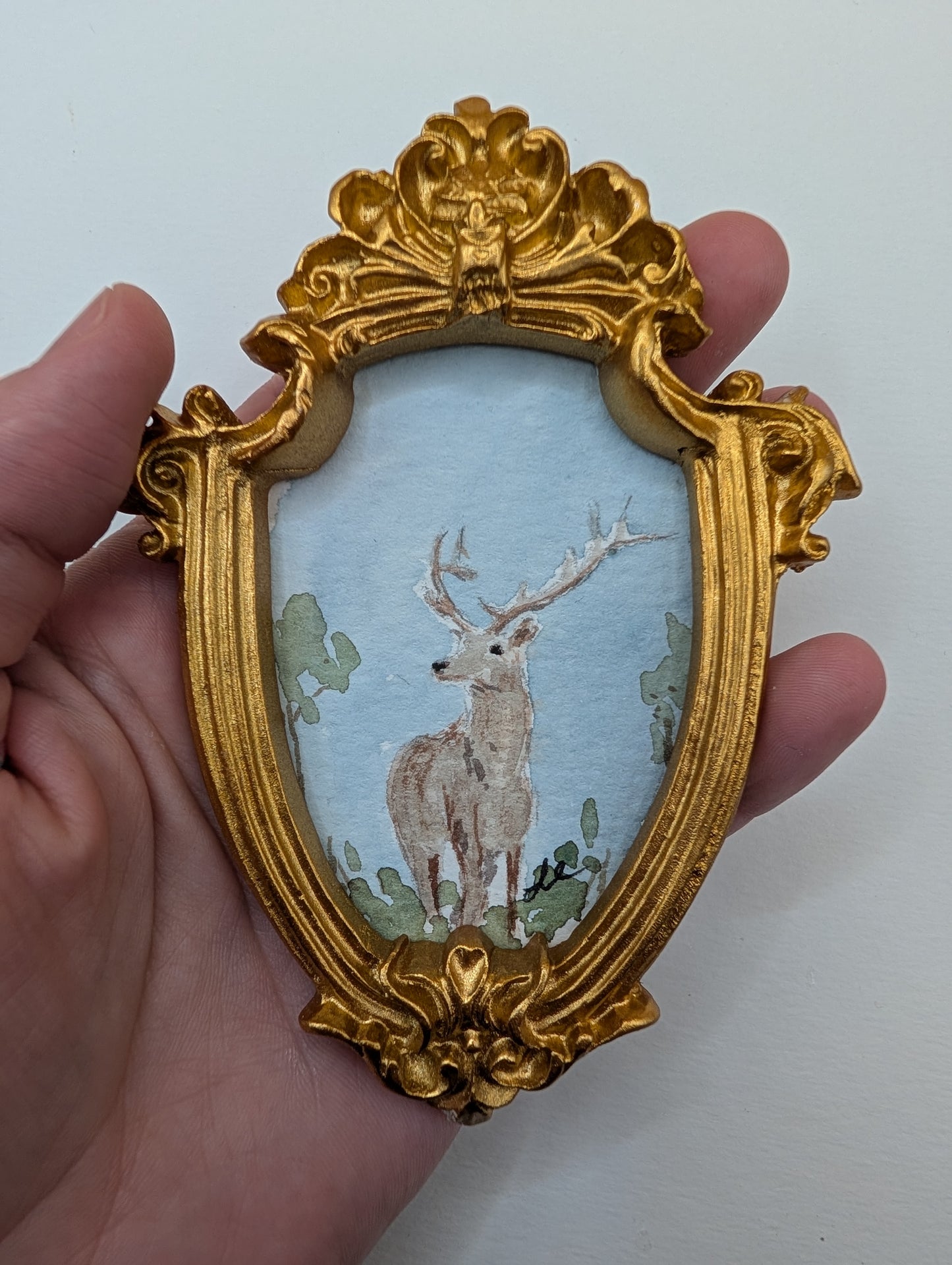 Mini Deer Painting - Original Watercolor Art by Lora Cavallin