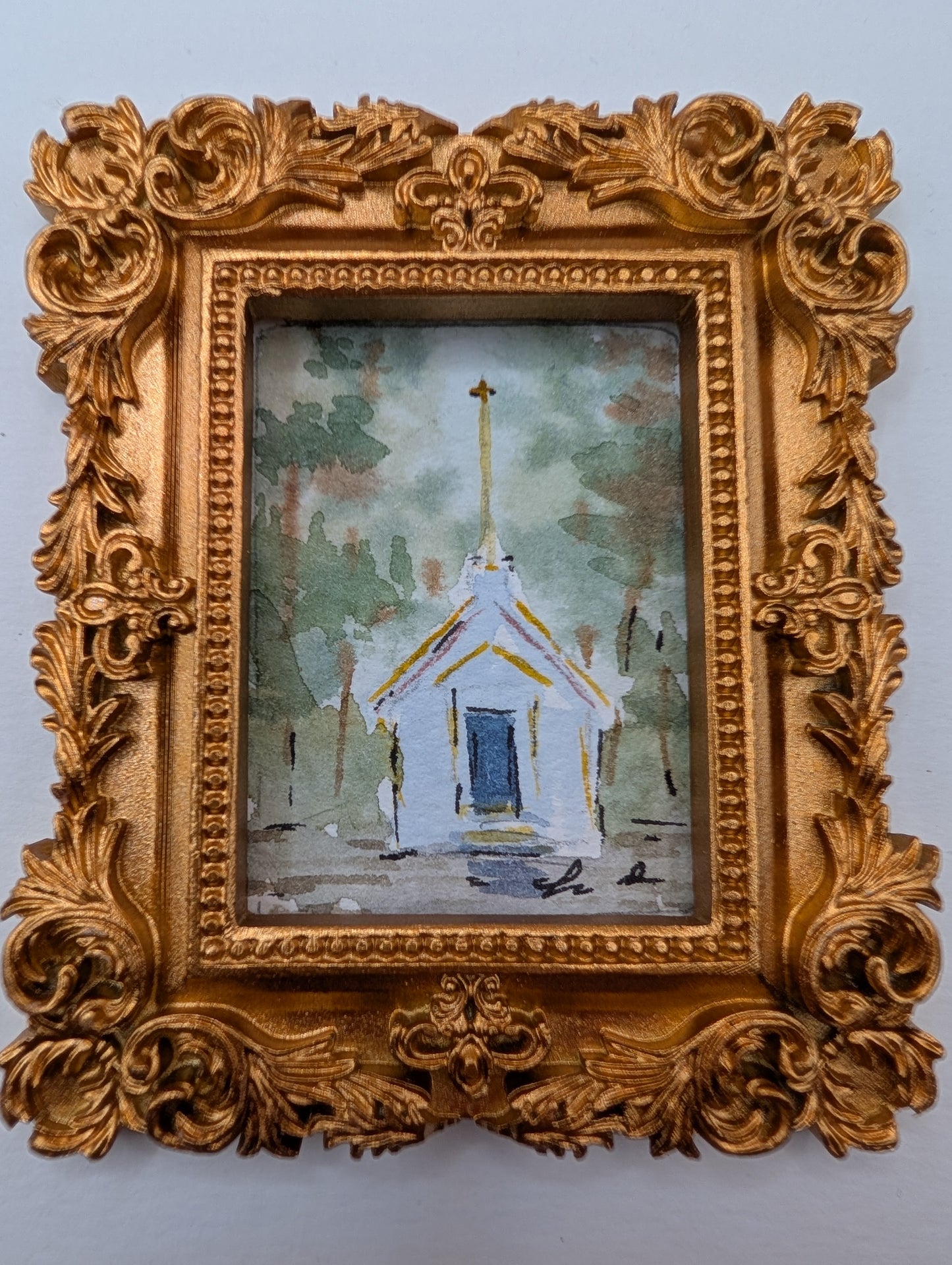Mini Church Painting - Original Watercolor Art by Lora Cavallin