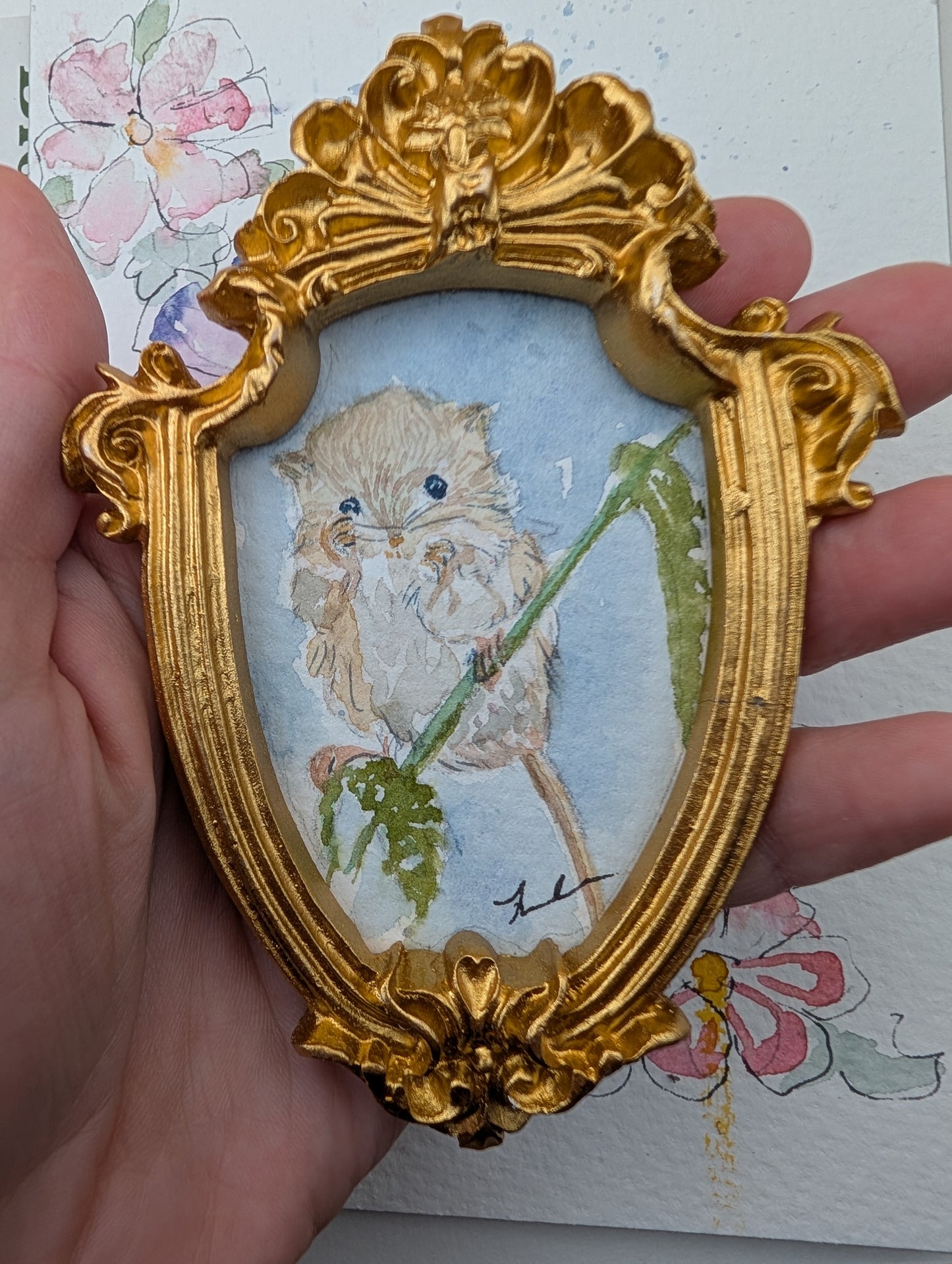 Mini Field Mouse Painting - Original Watercolor Art by Lora Cavallin